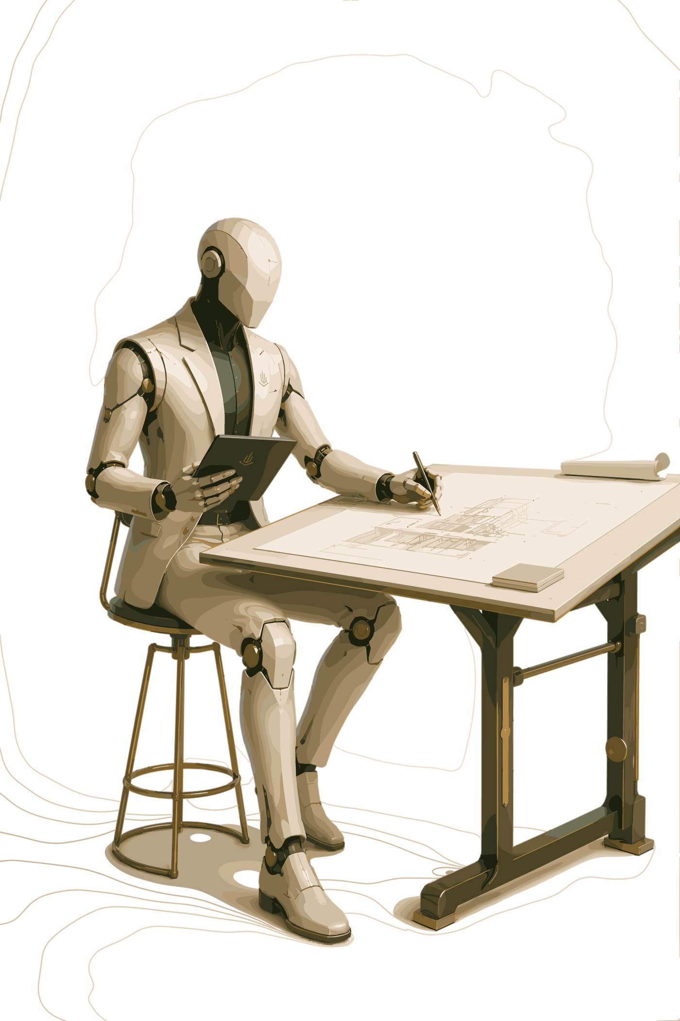 Isaac at a drafting table architecting a solution blueprint